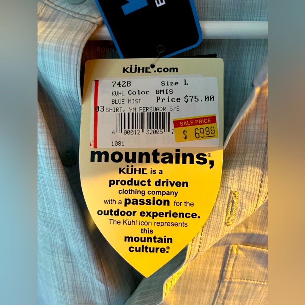 KUHL mountain collared shirt; Sun Protection; Size adult L; Has not been worn.